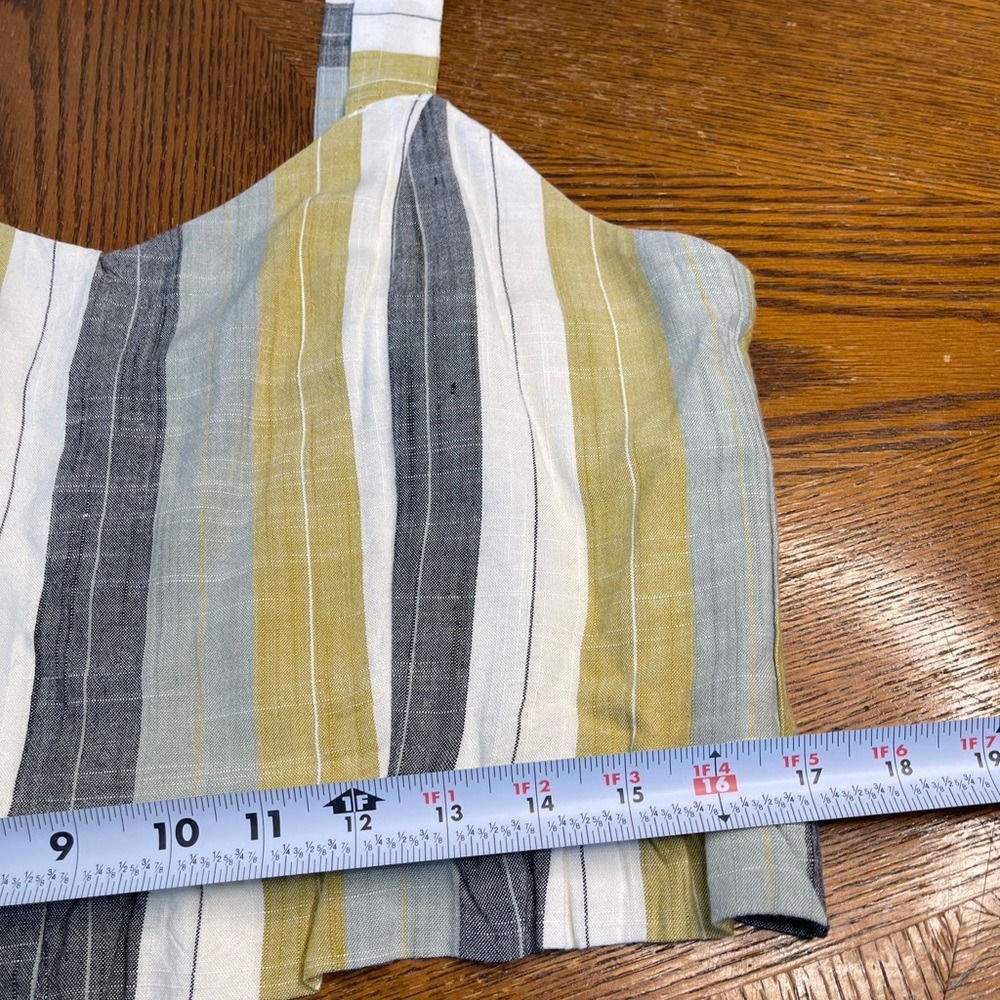 RVCA Striped Crop Top Womens Yellow Grey White Button Back Ruffle Hem Tank (958) - Picture 12 of 12